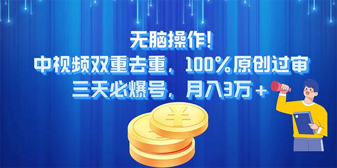 （11353期）无脑操作!中视频双重去重，100%原创过审，三天必爆号，月入3万+-飓风网创资源站