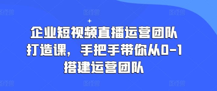 企业短视频直播运营团队打造课，手把手带你从0-1搭建运营团队-飓风网创资源站