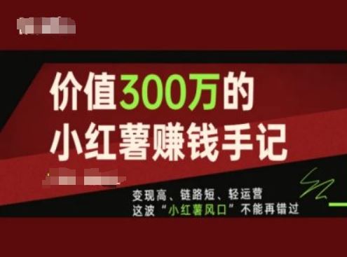 价值300万的小红书赚钱手记，变现高、链路短、轻运营，这波“小红薯风口”不能再错过-飓风网创资源站