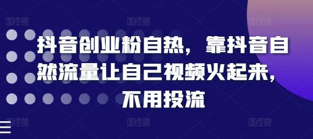 抖音创业粉自热，靠抖音自然流量让自己视频火起来，不用投流-飓风网创资源站