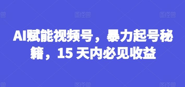 AI赋能视频号，暴力起号秘籍，15 天内必见收益【揭秘】-飓风网创资源站