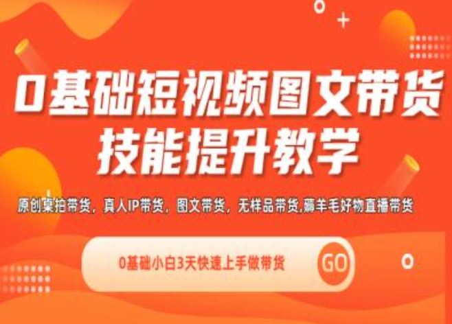 0基础短视频图文带货实操技能提升教学(直播课+视频课),0基础小白3天快速上手做带货-飓风网创资源站