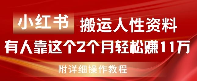 小红书搬运人性资料，有人靠这个2个月轻松赚11w，附教程【揭秘】-飓风网创资源站