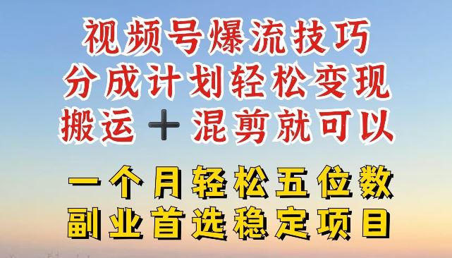 视频号爆流技巧，分成计划轻松变现，搬运 +混剪就可以，一个月轻松五位数稳定项目【揭秘】-飓风网创资源站