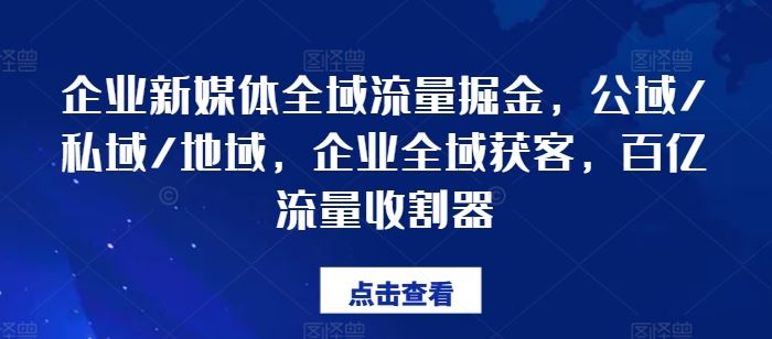 企业新媒体全域流量掘金，公域/私域/地域，企业全域获客，百亿流量收割器-飓风网创资源站