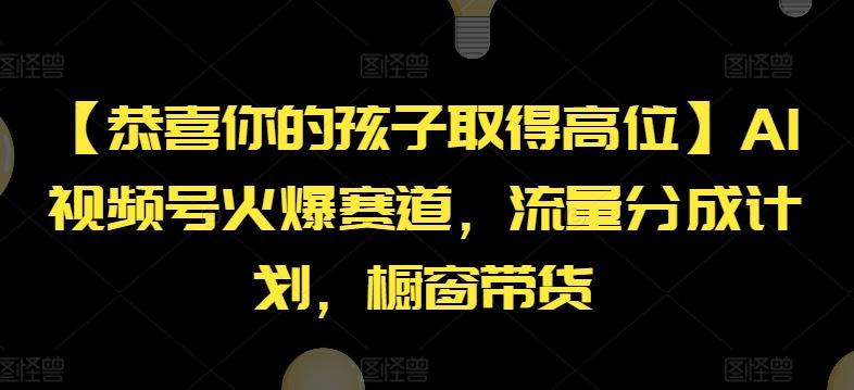 【恭喜你的孩子取得高位】AI视频号火爆赛道，流量分成计划，橱窗带货【揭秘】-飓风网创资源站