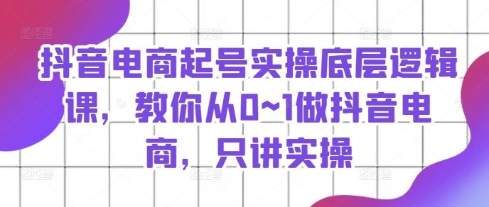 抖音电商起号实操底层逻辑课，教你从0~1做抖音电商，只讲实操-飓风网创资源站