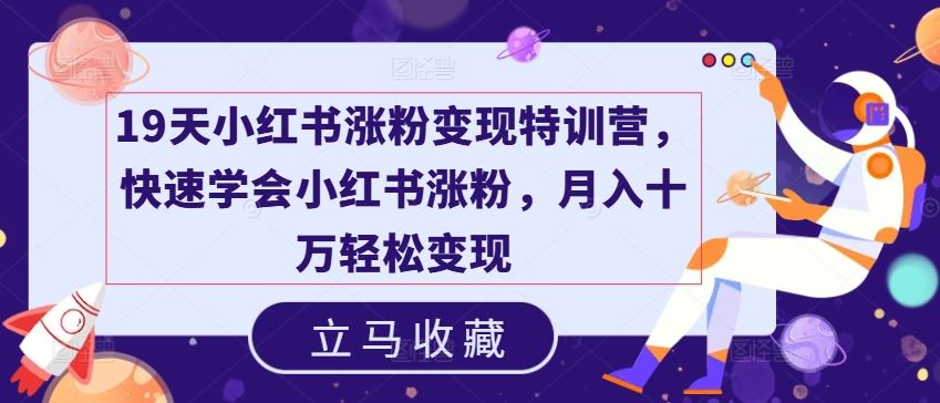 19天小红书涨粉变现特训营，快速学会小红书涨粉，月入十万轻松变现-飓风网创资源站