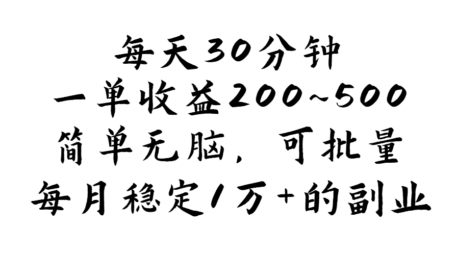 （11764期）每天30分钟，一单收益200~500，简单无脑，可批量放大，每月稳定1万+的…-飓风网创资源站