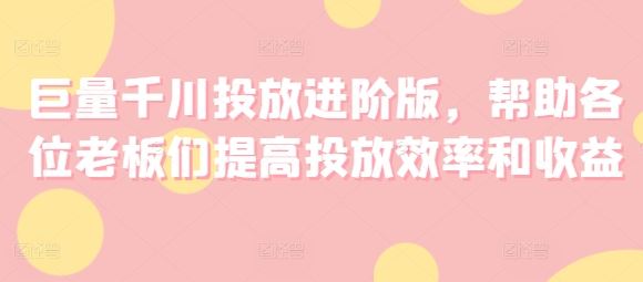 巨量千川投放进阶版，帮助各位老板们提高投放效率和收益-飓风网创资源站