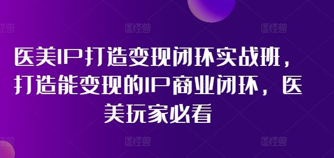 医美IP打造变现闭环实战班，打造能变现的IP商业闭环，医美玩家必看!-飓风网创资源站