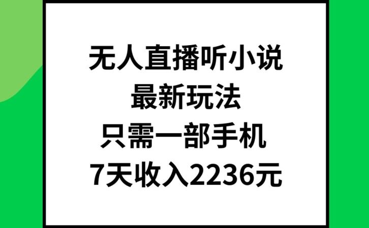 无人直播听小说最新玩法，只需一部手机，7天收入2236元【揭秘】-飓风网创资源站