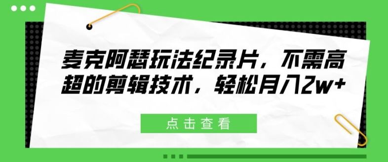 麦克阿瑟玩法纪录片，不需高超的剪辑技术，轻松月入2w+【揭秘】-飓风网创资源站