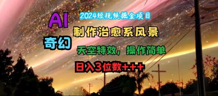 2024短视频掘金项目，AI制作治愈系风景，奇幻天空特效，操作简单，日入3位数【揭秘】-飓风网创资源站