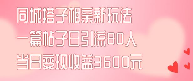 同城搭子相亲新玩法一篇帖子引流80人当日变现3600元(项目教程+实操教程)【揭秘】-飓风网创资源站