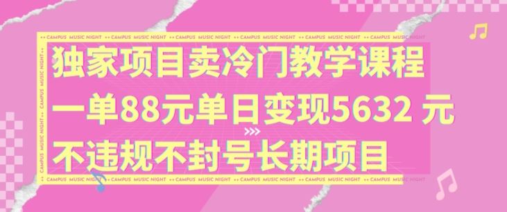 独家项目卖冷门教学课程一单88元单日变现5632元违规不封号长期项目【揭秘】-飓风网创资源站