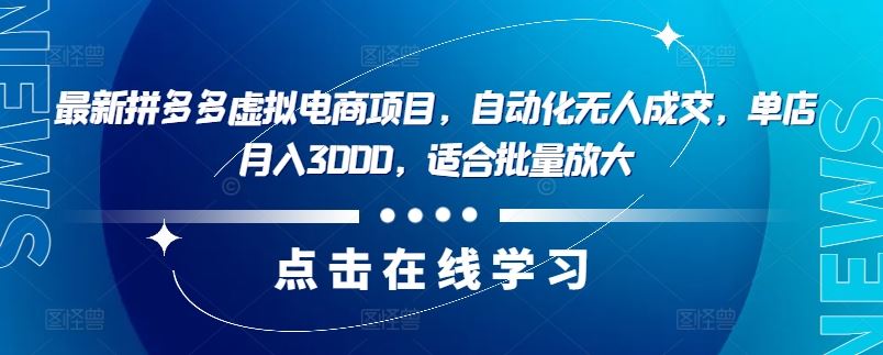 最新拼多多虚拟电商项目，自动化无人成交，单店月入3000，适合批量放大-飓风网创资源站