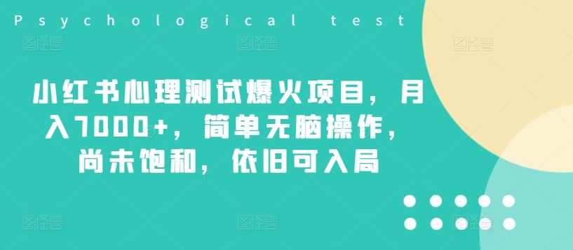 小红书心理测试爆火项目，月入7000+，简单无脑操作，尚未饱和，依旧可入局-飓风网创资源站