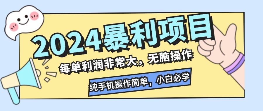 （12130期）2024暴利项目，每单利润非常大，无脑操作，纯手机操作简单，小白必学项目-飓风网创资源站