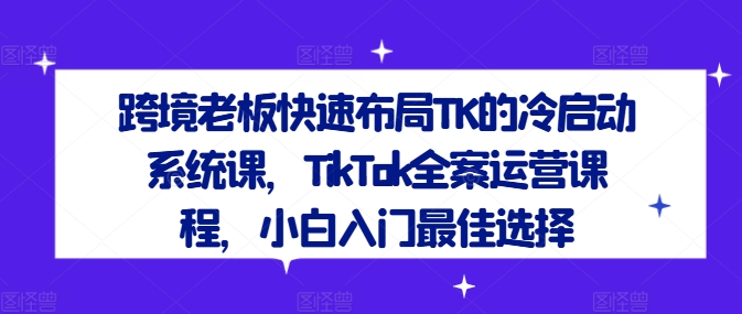 跨境老板快速布局TK的冷启动系统课，TikTok全案运营课程，小白入门最佳选择-飓风网创资源站