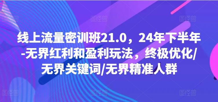 线上流量密训班21.0，24年下半年-无界红利和盈利玩法，终极优化/无界关键词/无界精准人群-飓风网创资源站