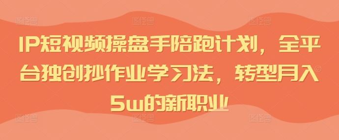 IP短视频操盘手陪跑计划，全平台独创抄作业学习法，转型月入5w的新职业-飓风网创资源站