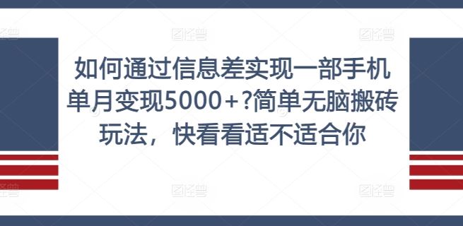 如何通过信息差实现一部手机单月变现5000+?简单无脑搬砖玩法，快看看适不适合你【揭秘】-飓风网创资源站