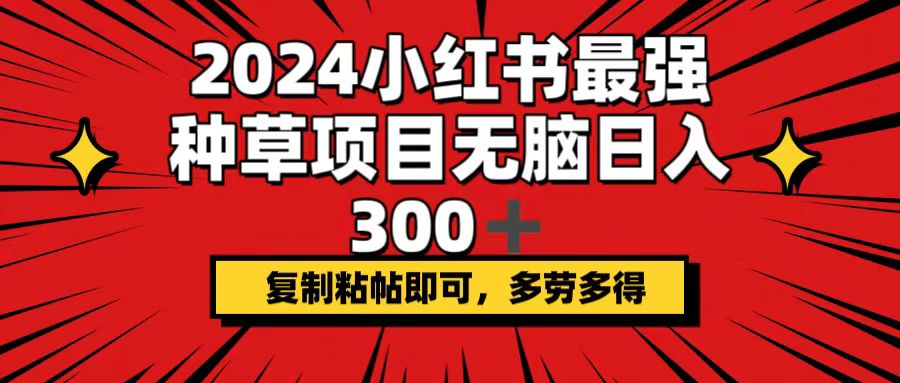 （12336期）2024小红书最强种草项目，无脑日入300+，复制粘帖即可，多劳多得-飓风网创资源站