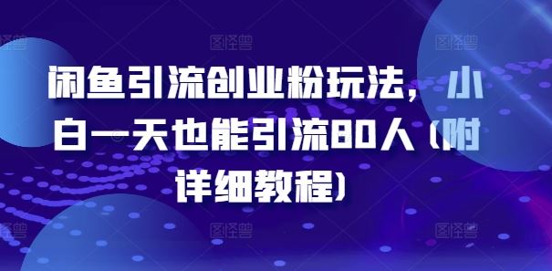 闲鱼引流创业粉玩法，小白一天也能引流80人(附详细教程)-飓风网创资源站