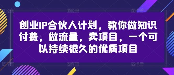 创业IP合伙人计划，教你做知识付费，做流量，卖项目，一个可以持续很久的优质项目-飓风网创资源站