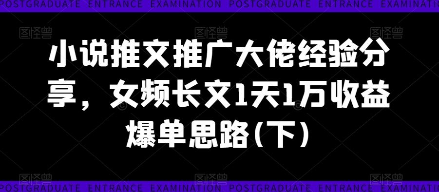 小说推文推广大佬经验分享，女频长文1天1万收益爆单思路(下)-飓风网创资源站