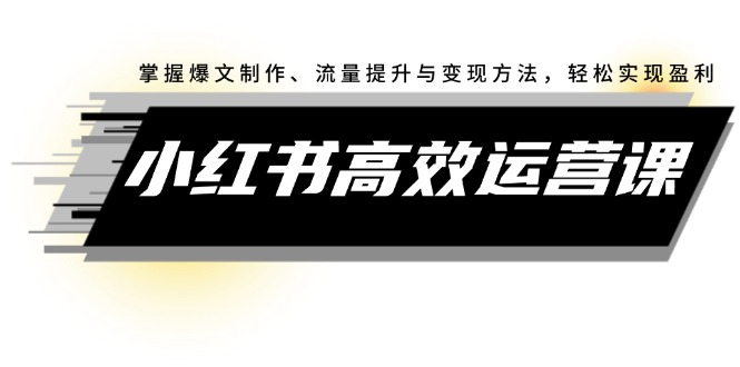 （12369期）小红书高效运营课：掌握爆文制作、流量提升与变现方法，轻松实现盈利-飓风网创资源站