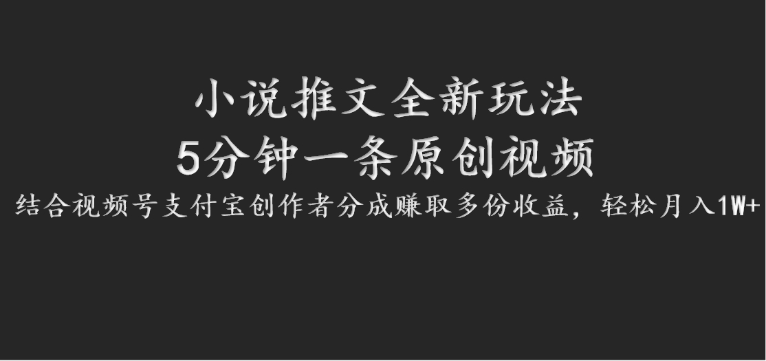 小说推文全新玩法，5分钟一条原创视频，结合视频号支付宝创作者分成赚取多份收益-飓风网创资源站