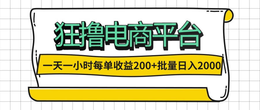 （12463期）一天一小时 狂撸电商平台 每单收益200+ 批量日入2000+-飓风网创资源站