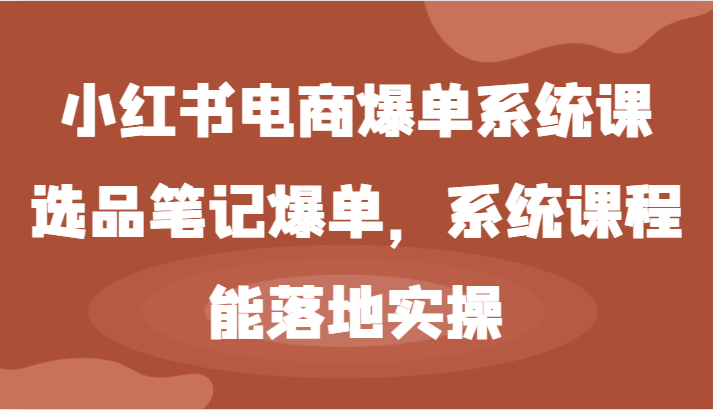 小红书电商爆单系统课-选品笔记爆单，系统课程，能落地实操-飓风网创资源站