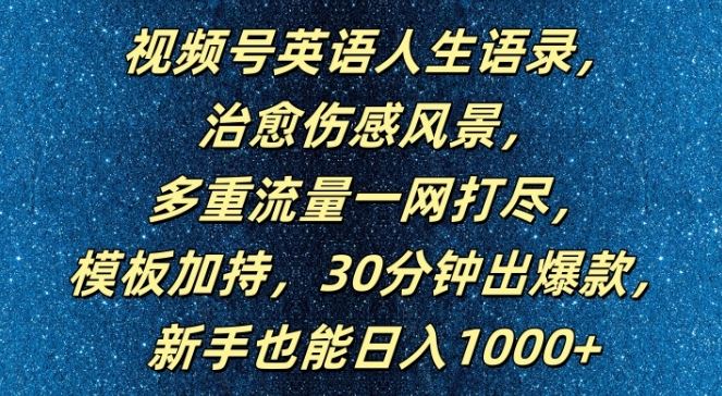 视频号英语人生语录，多重流量一网打尽，模板加持，30分钟出爆款，新手也能日入1000+【揭秘】-飓风网创资源站