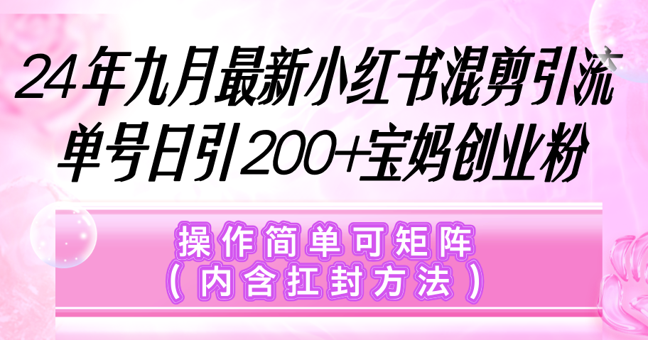 （12530期）小红书混剪引流，单号日引200+宝妈创业粉，操作简单可矩阵（内含扛封…-飓风网创资源站