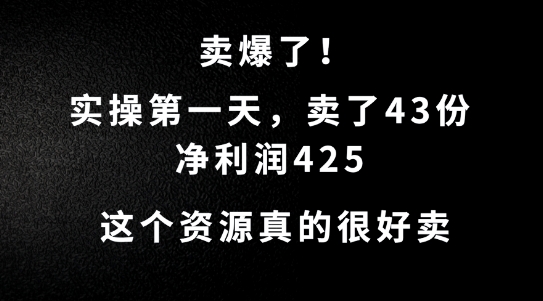 这个资源，需求很大，实操第一天卖了43份，净利润425【揭秘】-飓风网创资源站