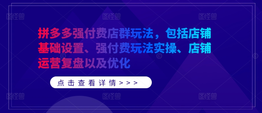 拼多多强付费店群玩法，包括店铺基础设置、强付费玩法实操、店铺运营复盘以及优化-飓风网创资源站