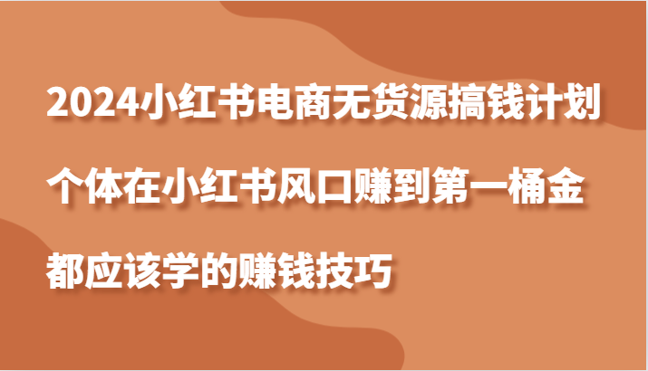 2024小红书电商无货源搞钱计划，个体在小红书风口赚到第一桶金应该学的赚钱技巧-飓风网创资源站