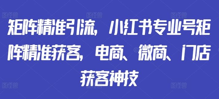 矩阵精准引流，小红书专业号矩阵精准获客，电商、微商、门店获客神技-飓风网创资源站