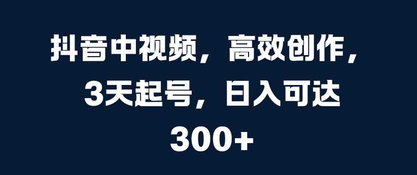 抖音中视频，高效创作，3天起号，日入可达3张【揭秘】-飓风网创资源站