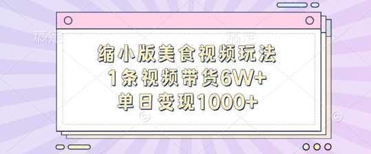 缩小版美食视频玩法，1条视频带货6W+，单日变现1k-飓风网创资源站