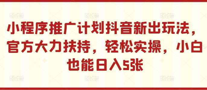 小程序推广计划抖音新出玩法，官方大力扶持，轻松实操，小白也能日入5张【揭秘】-飓风网创资源站