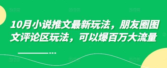 10月小说推文最新玩法，朋友圈图文评论区玩法，可以爆百万大流量-飓风网创资源站