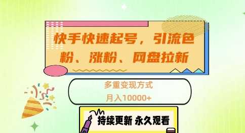 快手快速起号，引流s粉、涨粉、网盘拉新多重变现方式，月入1w【揭秘】-飓风网创资源站