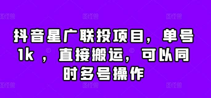 抖音星广联投项目，单号1k ，直接搬运，可以同时多号操作【揭秘】-飓风网创资源站