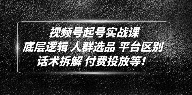 （4927期）视频号起号实战课：底层逻辑 人群选品 平台区别 话术拆解 付费投放等！-有道网创