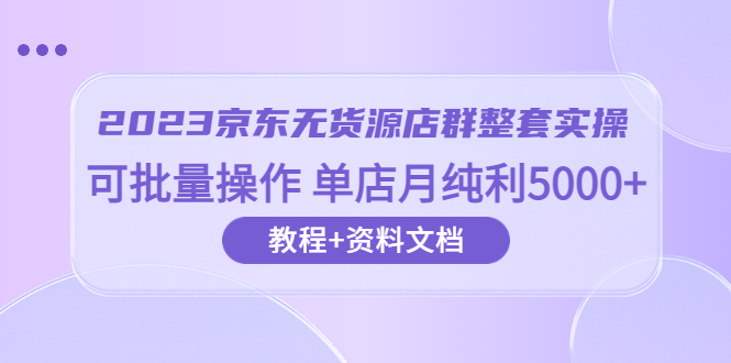 （6223期）2023京东-无货源店群整套实操 可批量操作 单店月纯利5000+63节课+资料文档-创云分享创云网创