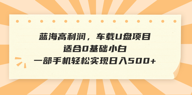 （6600期）蓝海高利润，车载U盘项目，适合0基础小白，一部手机轻松实现日入500+清迈曼芭椰创赚-副业项目创业网清迈曼芭椰